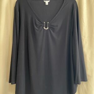 Cato Black V-Neck Blouse with Silver Accent XL